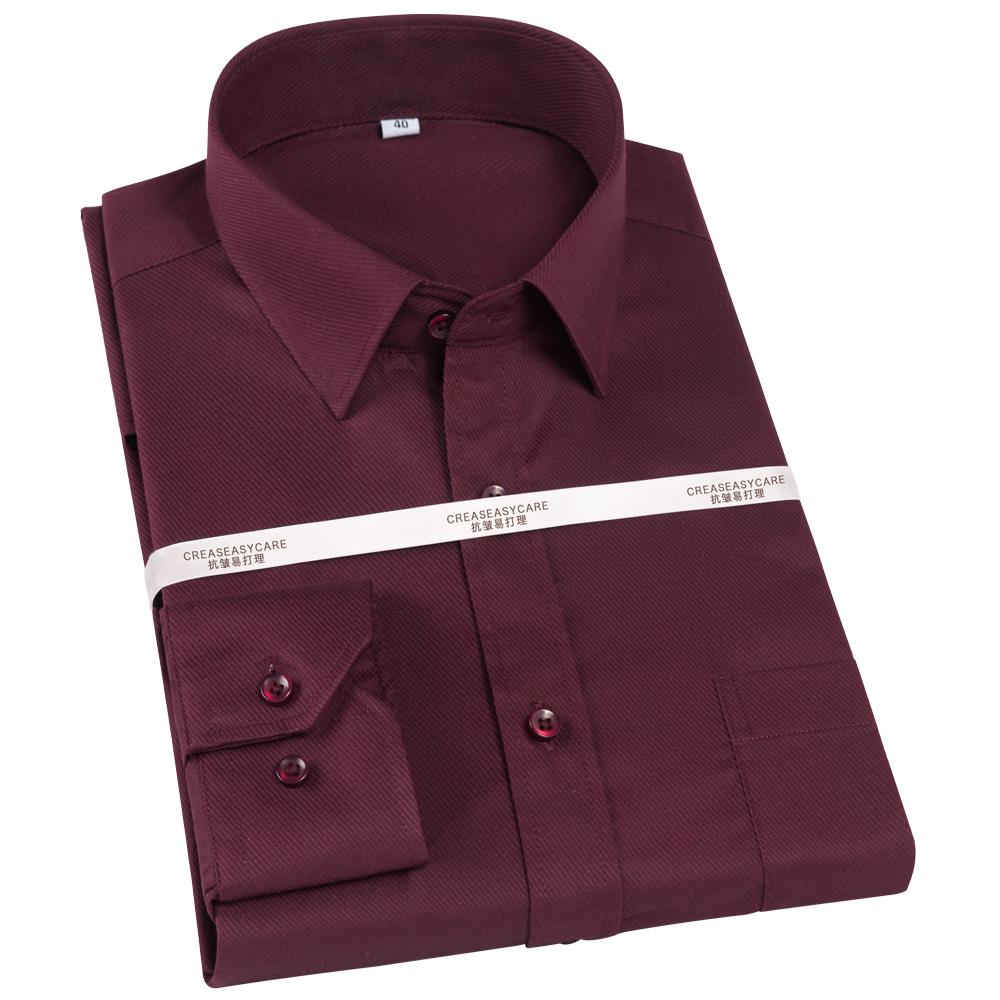 Men's Classic Dress Shirt Solid Long Sleeve Wrinkle Free Man Clothes Business Social Button-up Twill Formal Shirts with Pocket