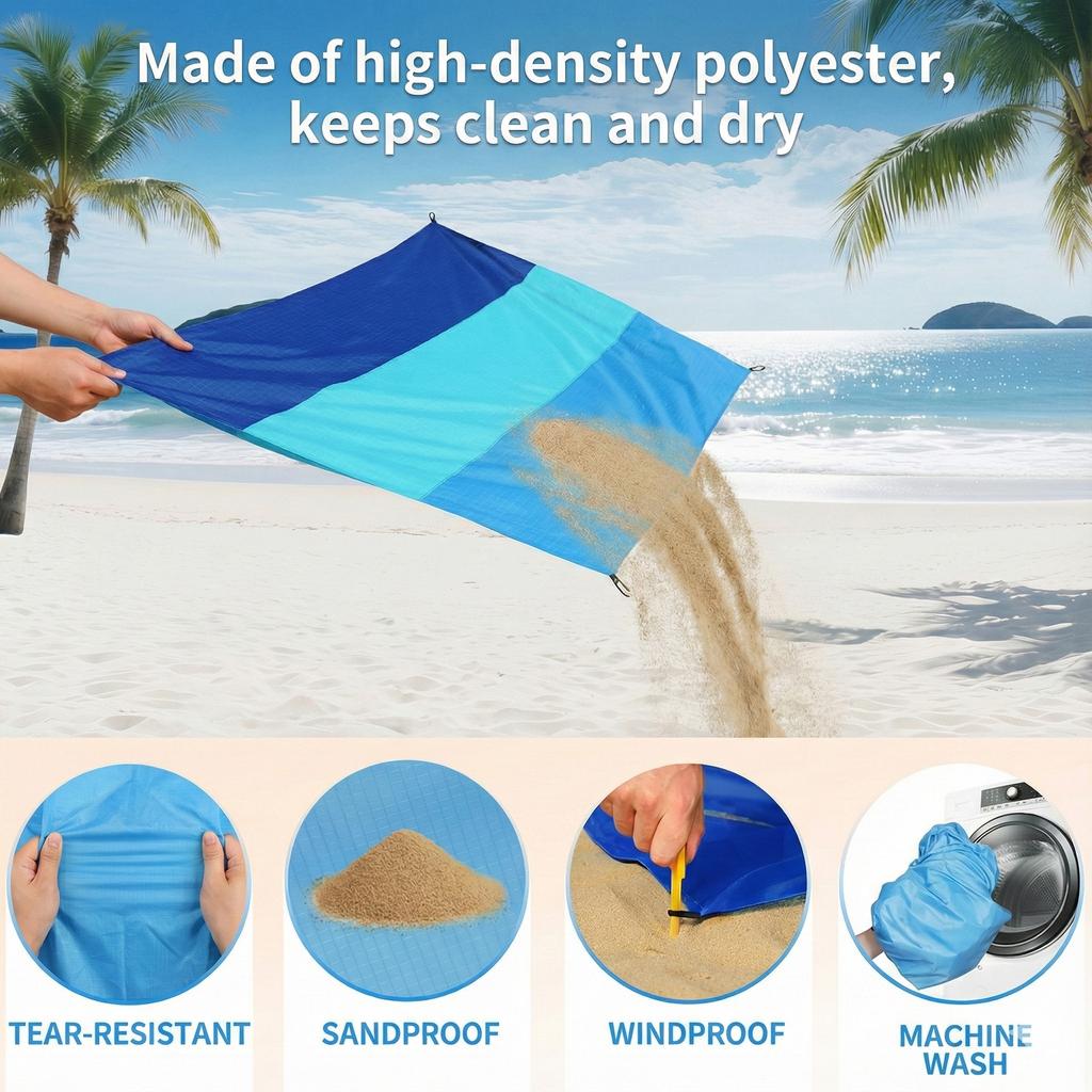 Oversized Lightweight Beach Blanket Sand Free Waterproof Picnic Mat for 2-8 Adults | Large Portable Outdoor Camping Travel Rug