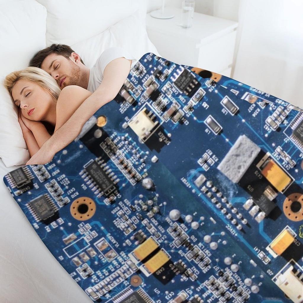 Blue Circuit Board Throw Blanket Furry Decorative Beds Soft Big Beach Blankets