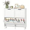 Space-Saving Shoe Cabinet, 4 Folding Drawers, Adjustable Shelves, White