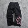 Personalidade do hip hop americano flor de rua bordado jeans velho lavado moda