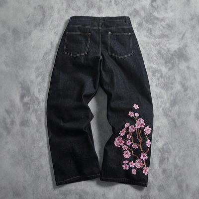 Amerikanische Hip-Hop-Persönlichkeit Street-Blumenstickerei gewaschene alte Jeans Trend