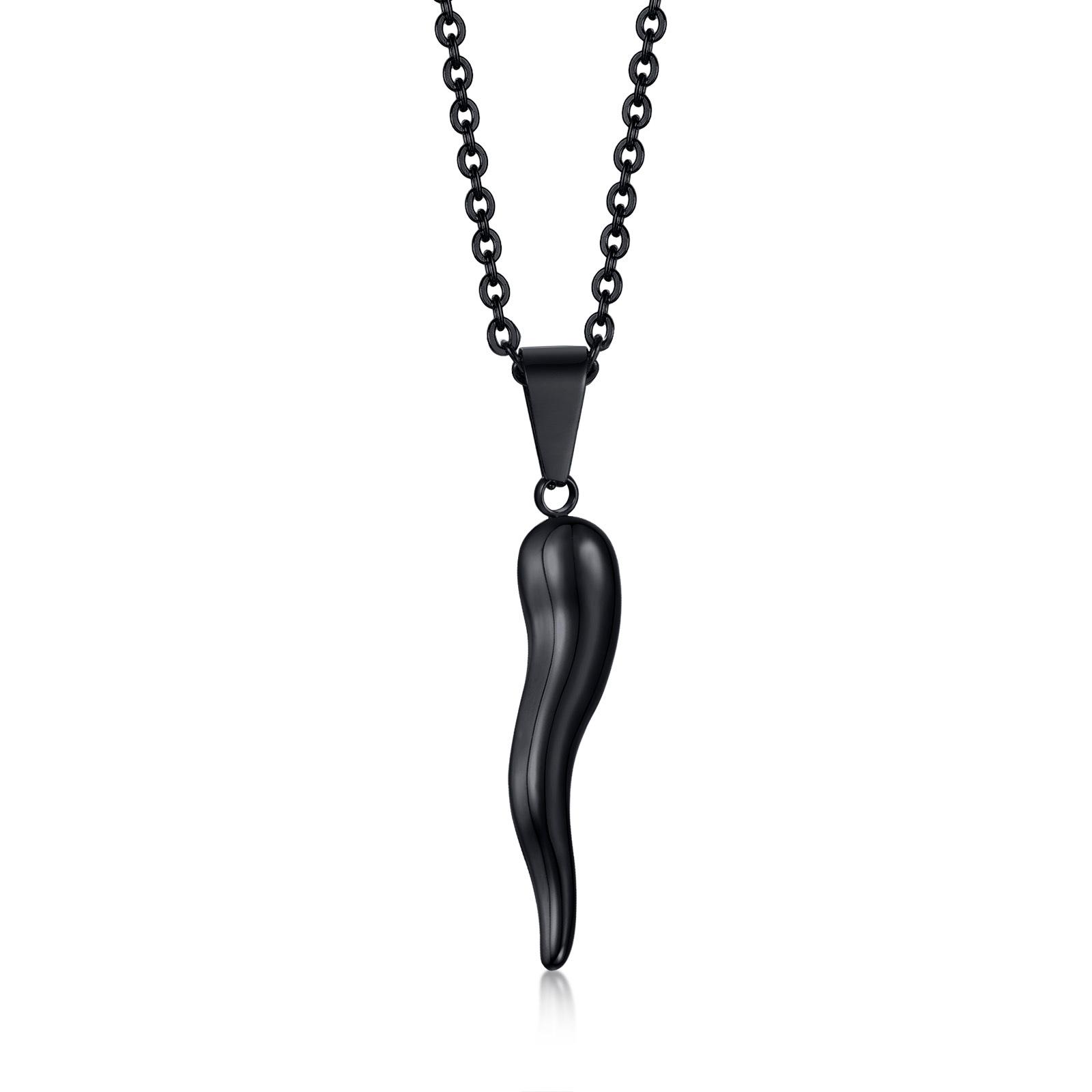 

Stainless Steel Italian Horn Pendant Necklaces for Men Jewelry,Fashion Chic Chains Necklace 60CM чёрный