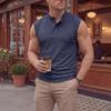 Men Sleeveless Knit Button Vest Lightweight Casual Summer Shirt Slim Fit Ribbed Texture Henley Style Top