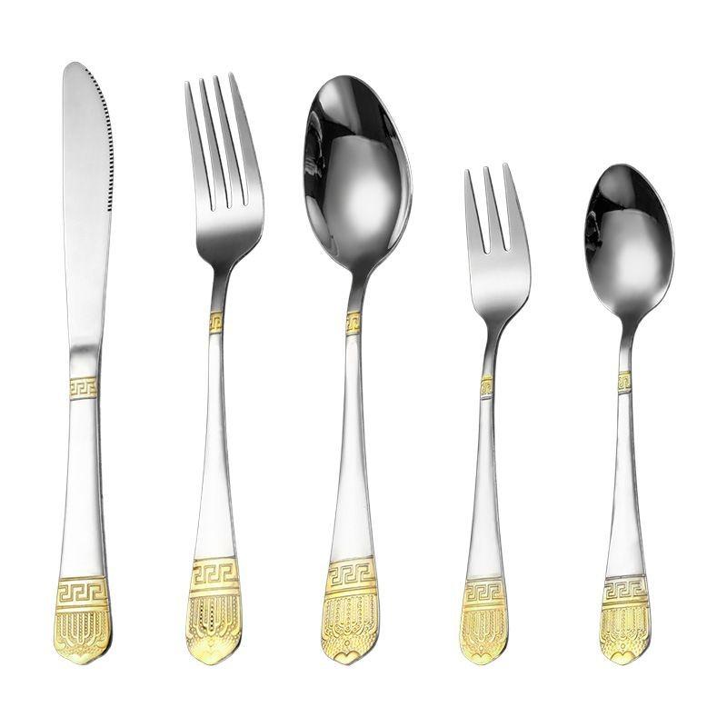 Stainless Steel Tableware, Spoon, Fork, Premium Sense Retro Steak Knife and Fork, Western Food Knife, Fork and Spoon Set
