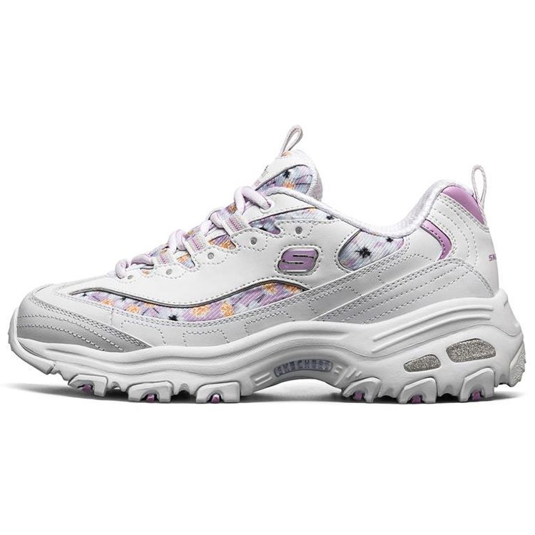 Skechers Women's White/Purple Dlites 1.0 Fabric Synthetic Leather Comfortable Versatile Low-Top Dad Shoes Sneaker 11981-Wlv Cm