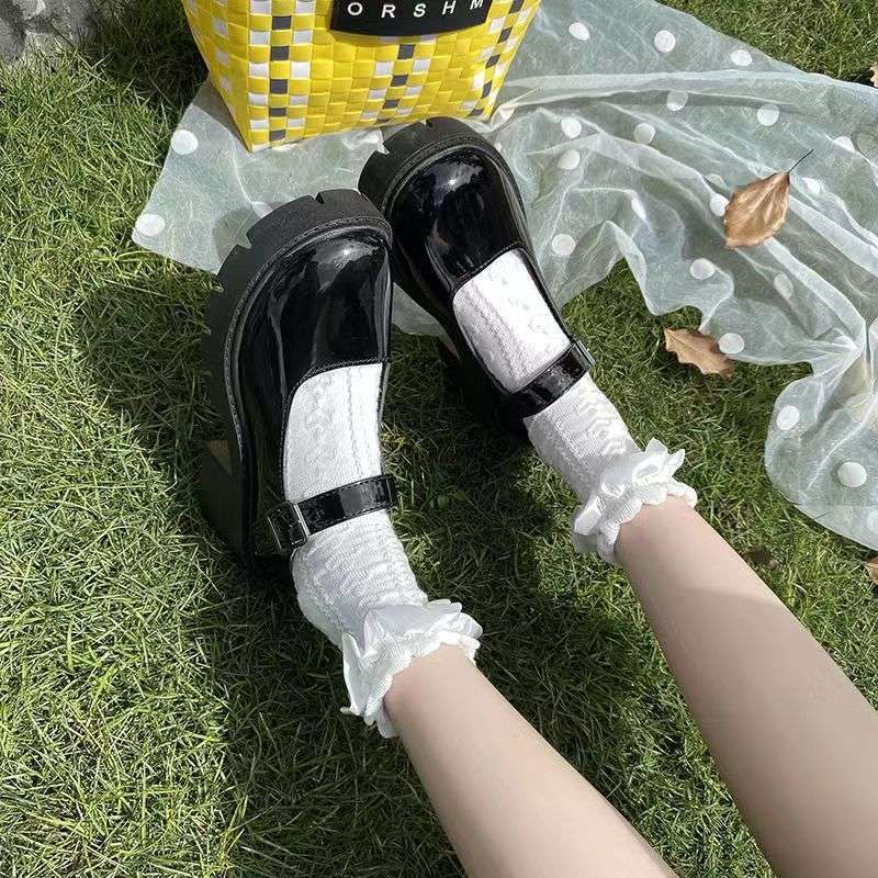 Round head small leather shoes women's British style small fragrant style Japanese jk uniform black platform one-word buckle Mary Jane shoes singl