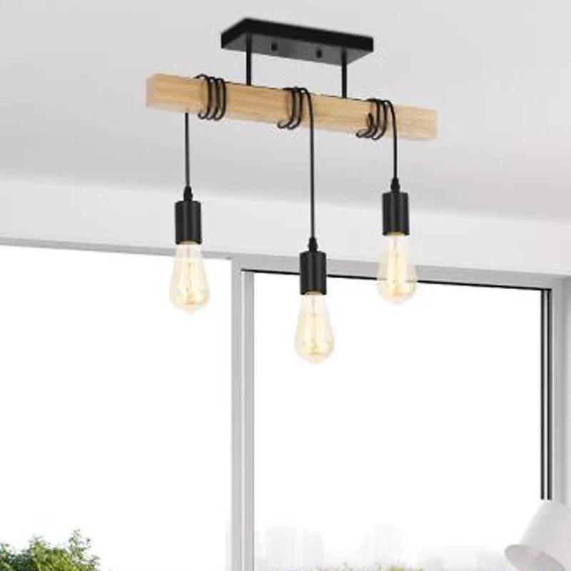 3 Heads Simple Design Pendant Light Wooden Hanging Lamps Apply for Home Living Room Kitchen Bedroom Decorative Lighting Fixtures