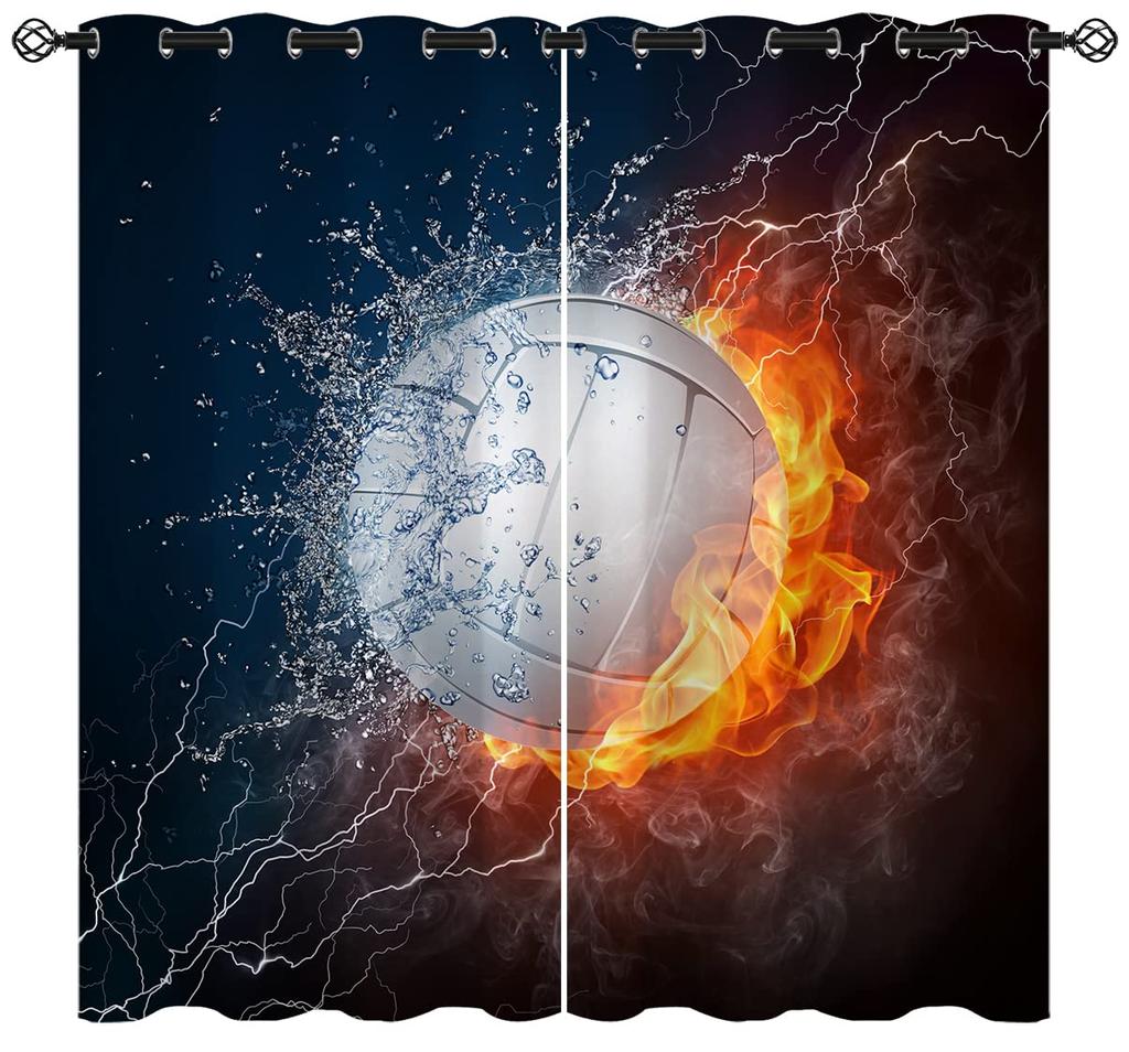 Volleyball Curtains Sports Game Theme Curtains Drapes for Kids Boys Girls Bedroom Abstract Window Curtain Blackout Drape