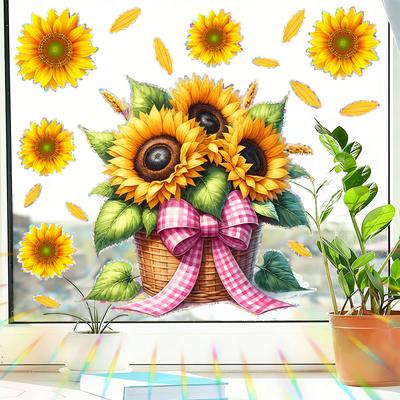 Static Cling Sunflower Basket Stickers for Balcony Bedroom Living Room Home Decor