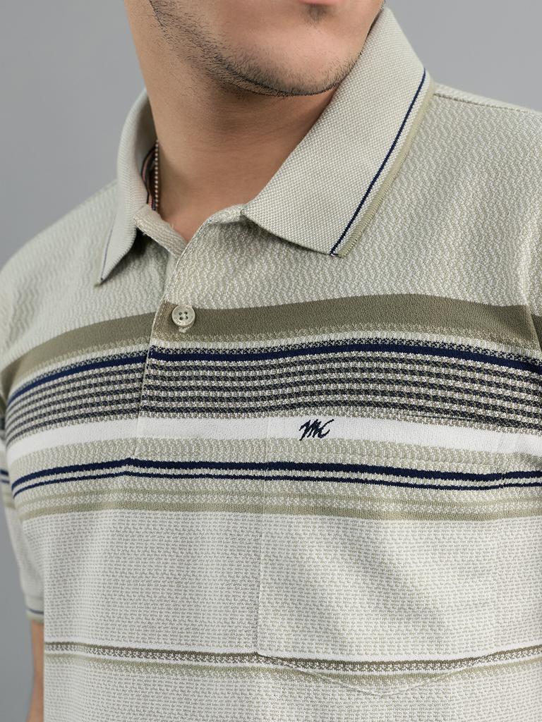 MONTE CARLO Mens Regular Fit Stripes Half Sleeve Polo Tshirt