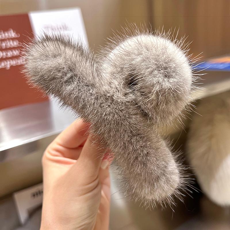 

Real Mink Fur Ponytail Hair Claws Hair Pins Clips Headwear Shark Clip Hairpins Crab for Women Girls Korean Hair Accessories сірий