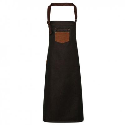 Unisex Adults Division Waxed Look Faux Leather Denim Bib Apron