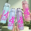 1PC Birthday Girl Number 4 Print 750ml Color Plastic Sports Water Bottle Leakproof Flip Straw Lid Suitable for Sports Office Home Use