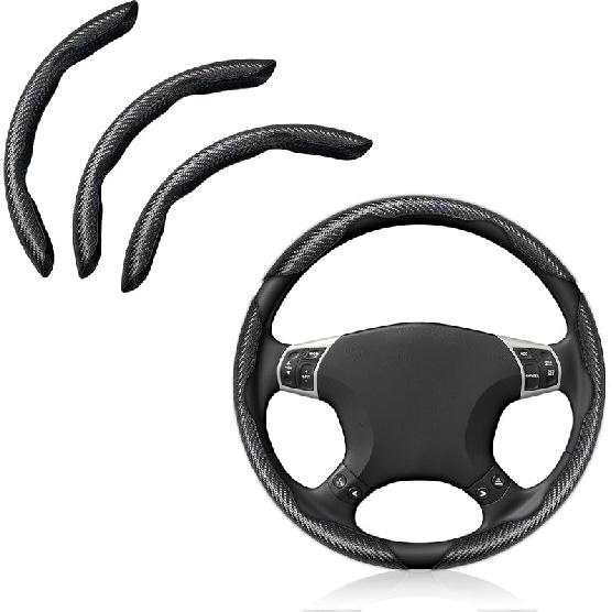 Pincuttee Carbon Fiber Steering Wheel Cover - 3PC Universal Non Slip Steering Wheel Protector, Matte Black