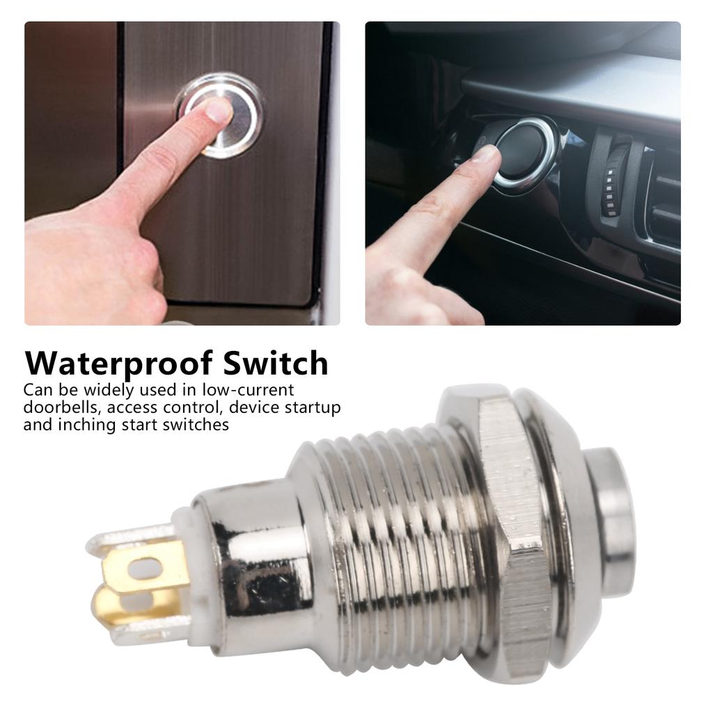 Metal Button Switch Reset Type Waterproof with Light 10mm 3V for Low Current Doorbells(Yellow )