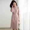 Temperament Knitted Dress Autumn and Winter New Round Neck Medium and Long Solid Color with Coat Waist Sweater Skirt