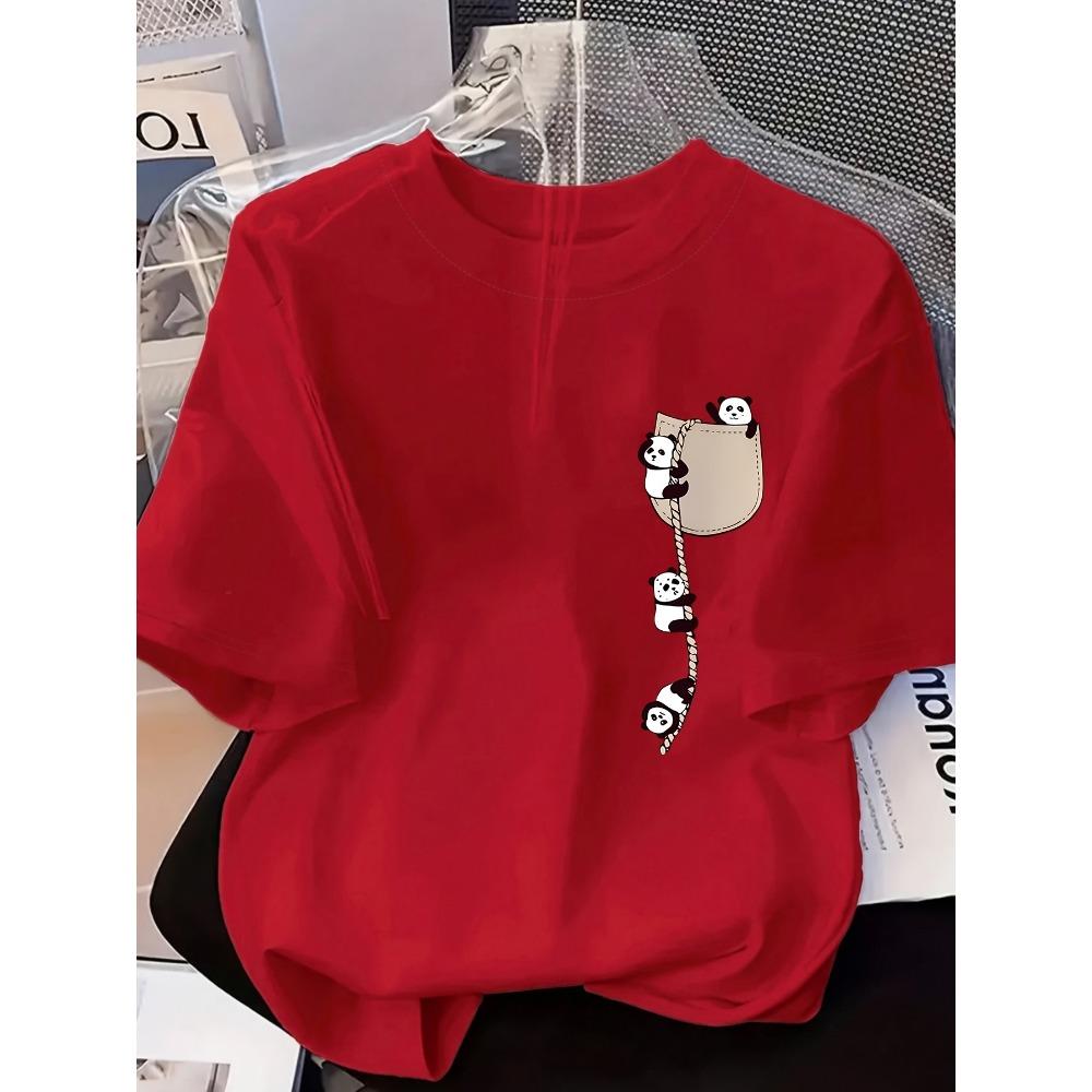 Fashion New Design - Women's Round-neck Panda Print Fashion Short-Sleeved Summer Casual T-shirt women clothes Summer Streetwear