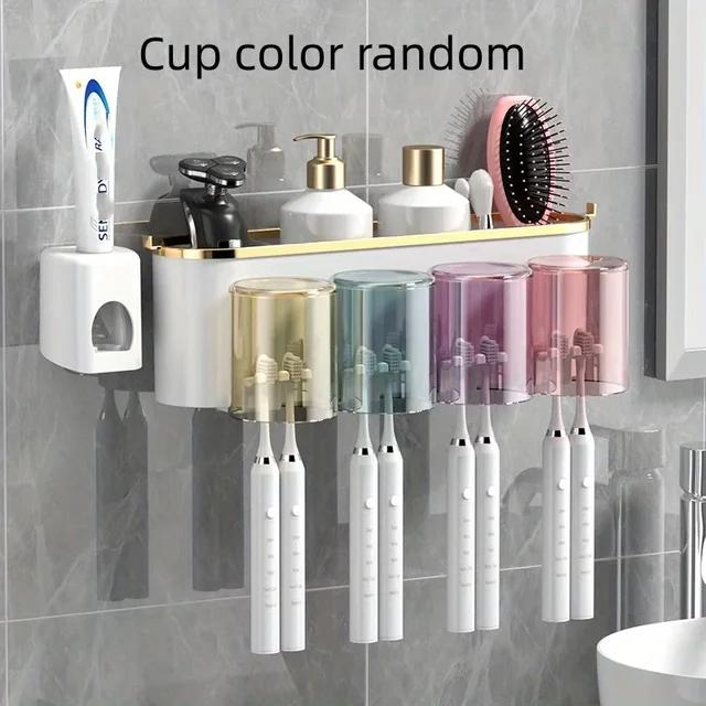 Toothbrush Holder With Squeezer Perforation-free Bathroom Shelf Mouthwash Cup Toothbrush Holder