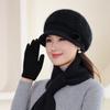 Women's winter velvet thickened cold and warm knitted wool hat middle-aged and elderly rabbit hair mother hat scarf gloves