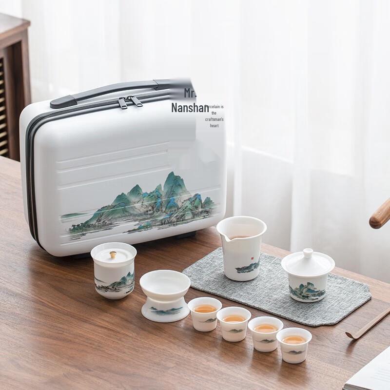 Nanshan Mr. Chinese Ceramic Travel Tea Set - Thousand Li Rivers and Mountains