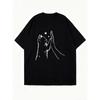 Oversized T Shirt Black Cat And Hand Love Print For Casual Wear