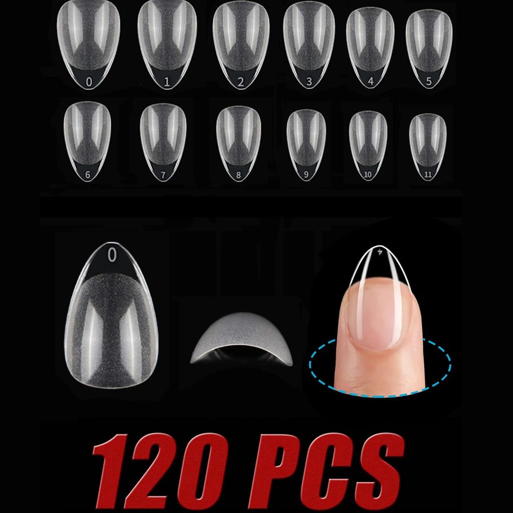 120PCS False Nails Semi-Frosted Clear Coffin Fake Nail Tips Press on Nails Soak Off Full Cover Nail Capsule For Extension