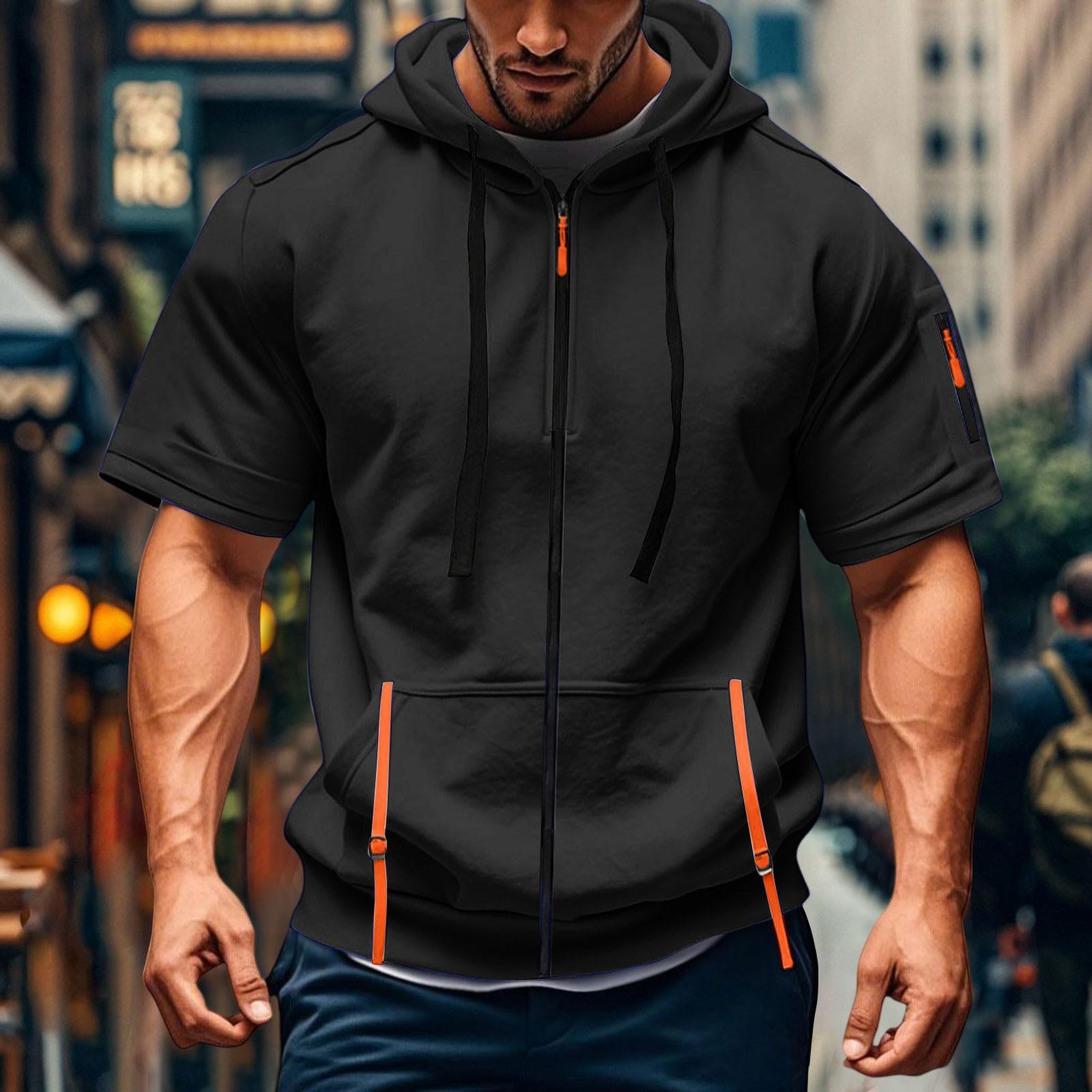 

Men s Casual Short-sleeved Sweatshirt. Loose And Breathable -color Sweatshirt Jacket With Multiple Pockets And A Zipper. XXXL чорний