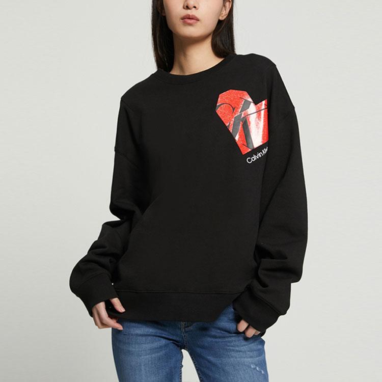 Calvin Klein Heart Print Loose Fit Crew Neck Sweatshirt Unisex Sweatshirt Black J400220-BEH
