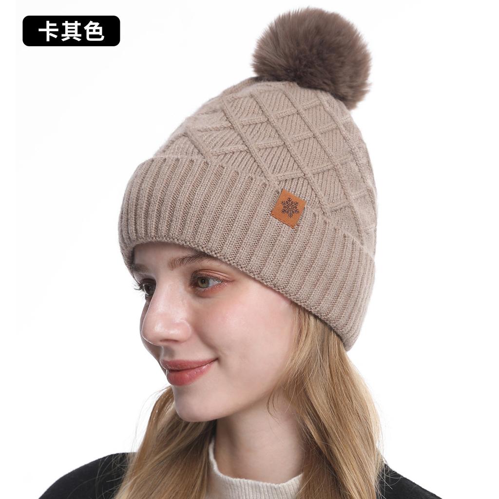 Knitted Hat Gloves Scarf Women's Winter Warm Double Layer Fleece Outdoor Riding Ear Protector Wool, Knitted Hat