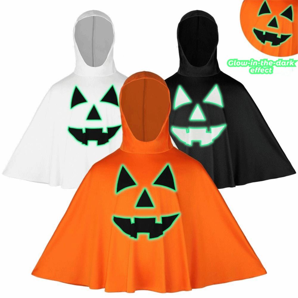 Halloween Ghost Face Shawl Fun Kid Cosplay Costume Noctilucent Pumpkin Cloak  Party Masquerade