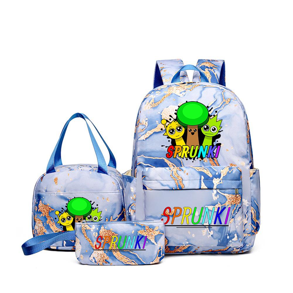 New Printed Rhythm Box Student School Bag Three-piece Casual Sprunki Backpack Crossbody Bag Pencil Bag D