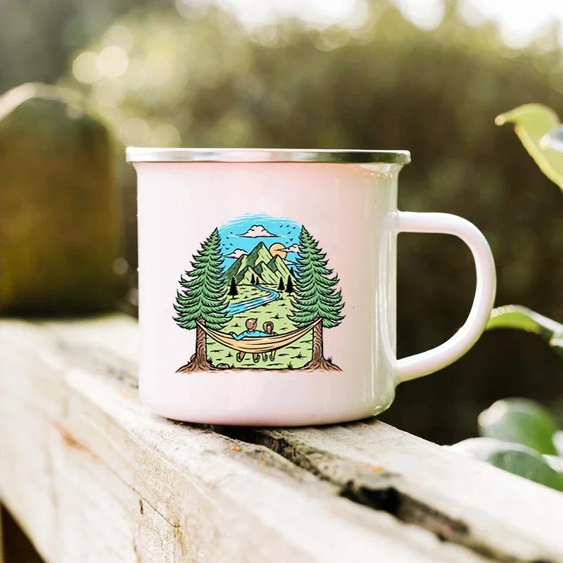 Wenn du nie gehst, wirst du es nie wissen Campingbecher Camper Emaillebecher Abenteuerbecher Lagerfeuer Kaffeebecher Camper Bestes Geschenk Bergbecher