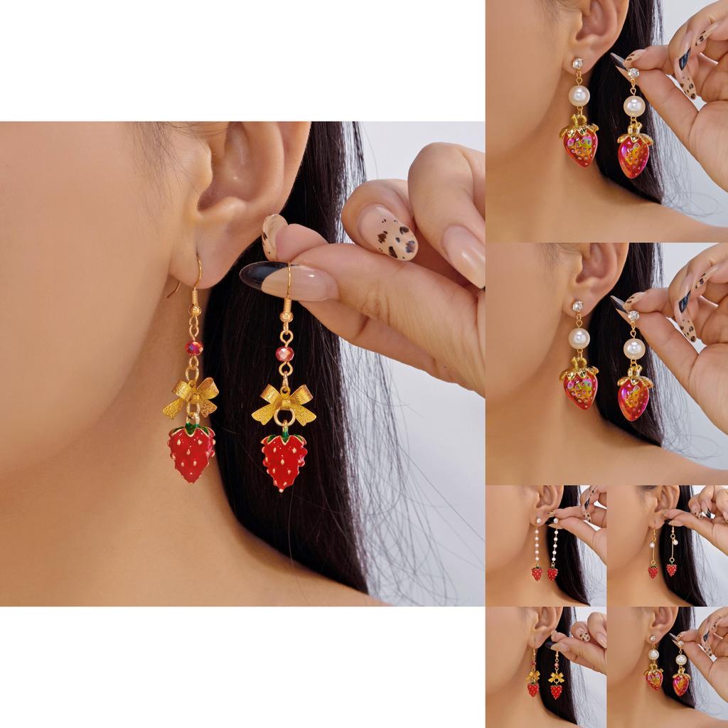 Flower Earrings Alloy Pearl Drop Jewelry For Women With Fruit Design For Casual Wear