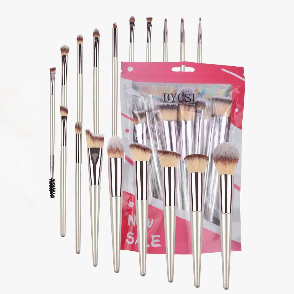 18-Piece Champagne Gold Makeup Brush Set: Powder, Blush, Eyeshadow, and Concealer Tools