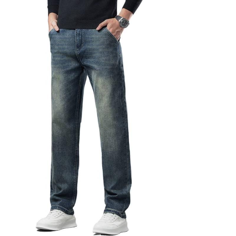 JYL New jeans men's wide straight hair spring and autumn thick elastic trousers