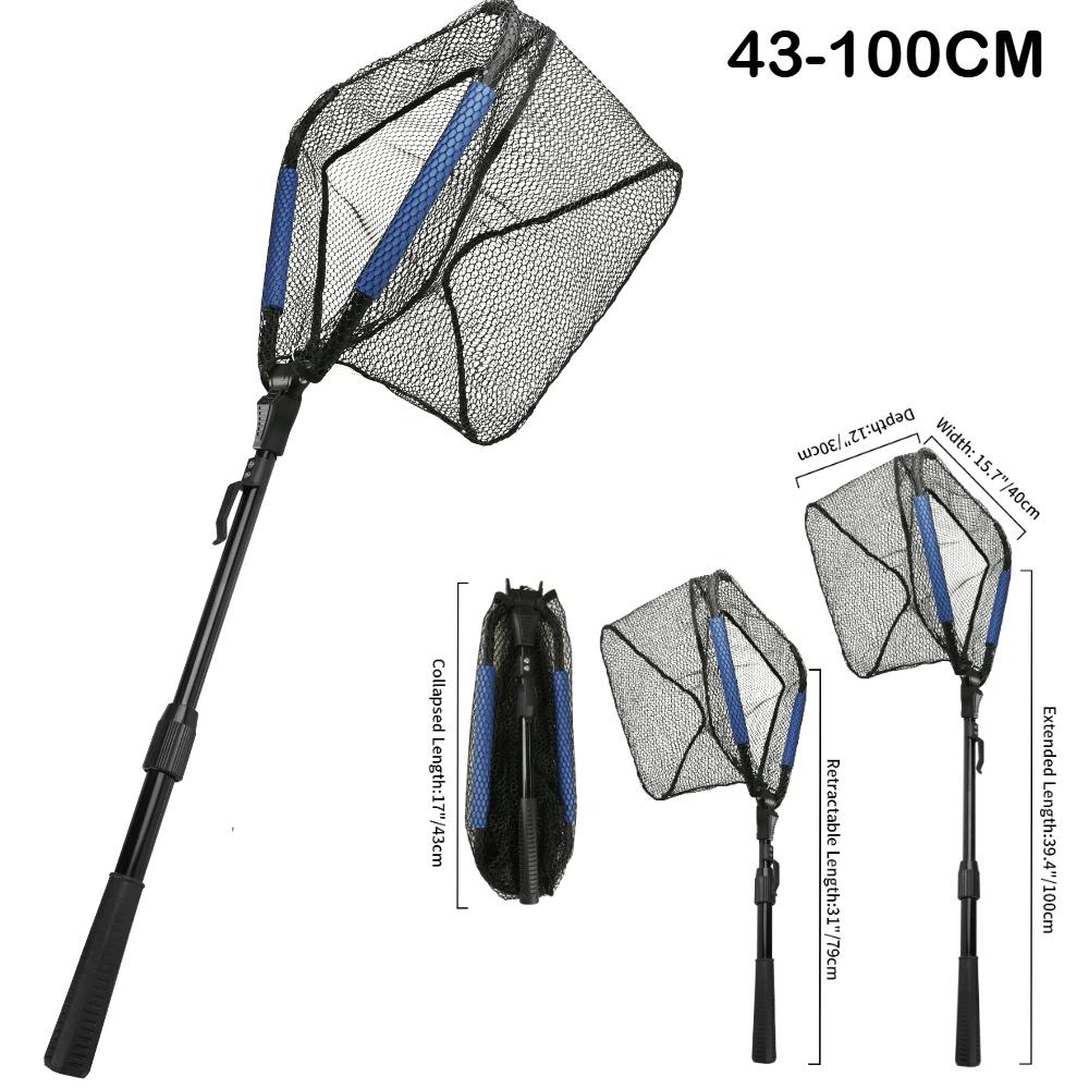 Folding Triangle Fishing Landing Net Telescopic Collapsible Extensible Handle Fishing Hand Net For Fish Carp Trout Catch Release
