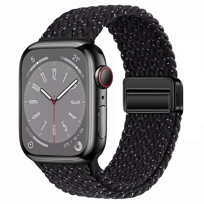 Braided Band for Apple Watch Strap 44mm 40mm 45mm 46mm 49mm 41 42 38 Magnetic Nylon Bracelet iWatch Series Se 7 6 8 9 10 Ultra 2
