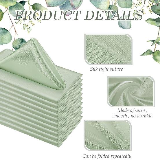 Newwiee 100 Pack Sage Cloth Napkins 17 X 17 Inch Sage Satin Napkins Sage Napkins Cloth Green Table Napkins for Dinner Home Wedding Birthday Party,