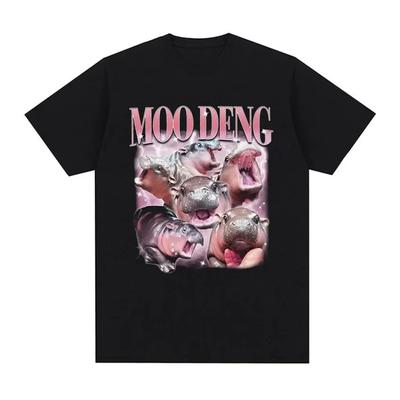 Moo Deng Damska Koszulka Hipopotam Śmieszna Paczka Wyrażeń Retro Moda Trend Uliczny Odzież Damska Koszulki z Nadrukiem Harajuku Y2K Góra