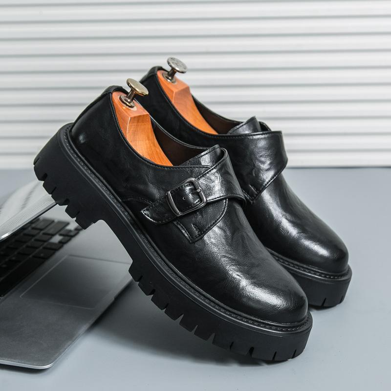 

Foreign trade large size men s big head shoes platform heightening leather shoes 2024 spring and autumn new buckle leather shoes British suit shoes 38 чёрный