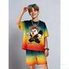Kids Set Anime Cartoon Chicken Printed Kids T-shirt and Shorts 2 Piece Set Summer Casual Outdoor Boys and Girls Outfit Kids Clothing