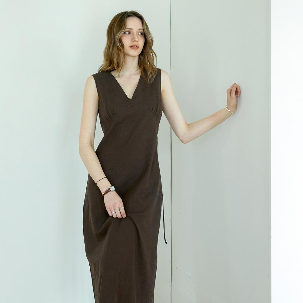Kelly Donahue Natural Linen Lace Dress Brown