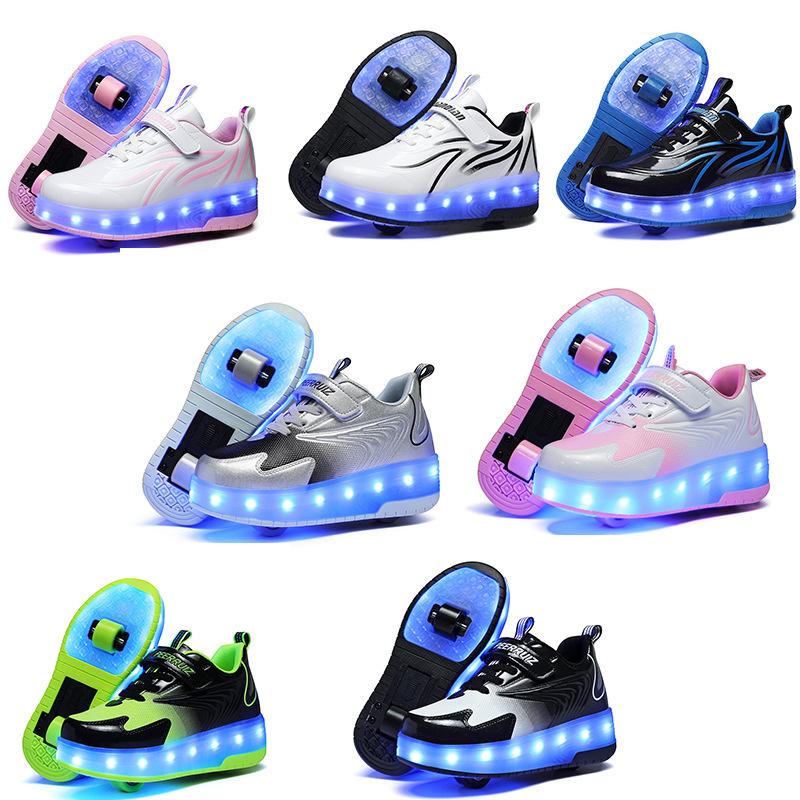 Zwei Räder Kinder LED Licht Rollschuhe Für Kinder Jungen Mädchen Leuchtende Sneaker Skateboard USB Aufladung