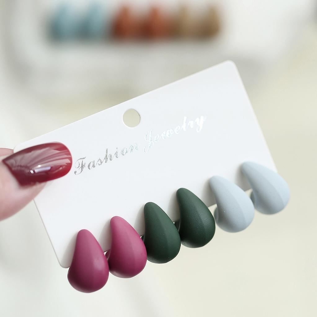Hot-selling ring water drop shape earrings set classic simple fashion versatile earrings autumn and winter dark color