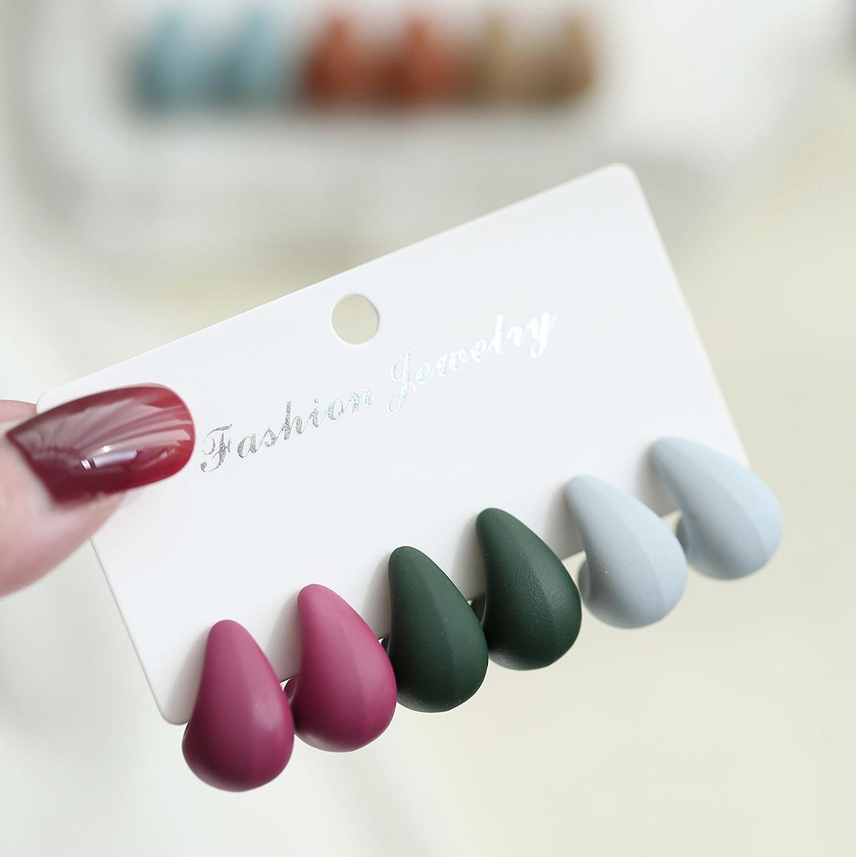 Hot-selling ring water drop shape earrings set classic simple fashion versatile earrings autumn and winter dark color
