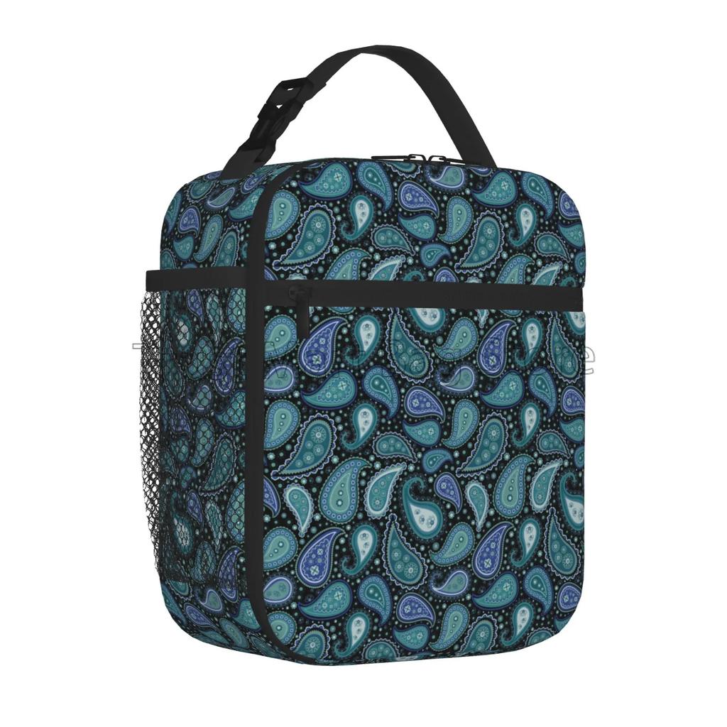 Red Black Paisley Mandala Lunch Box Portable Insulated Lunch Bag Reusable Cooler Tote Bag for Women Men Work Picnic Beach Hiking