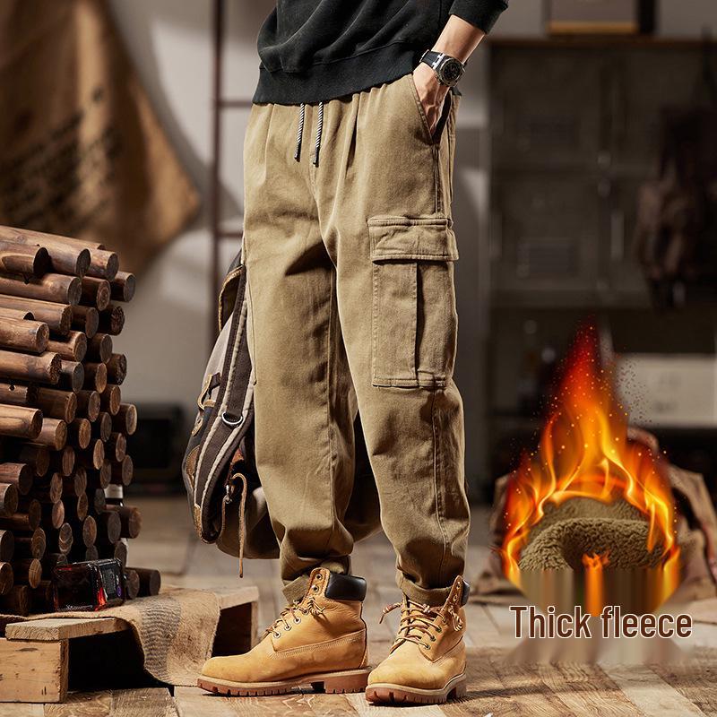 Men's Retro Work Pants: 2025 Heavyweight Fleece-Lined Casual Trousers for Autumn/Winter