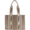 Chloe Woody medium tote Tote Bag beige canvas Women Used