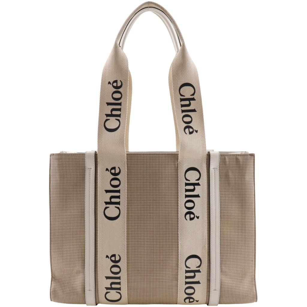 Chloe Woody medium tote Tote Bag beige canvas Women Used
